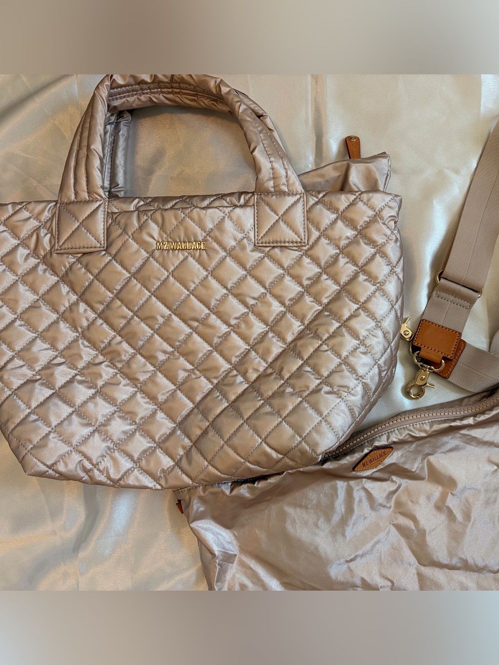 MZ Wallace Quilted Tote in Metallic rose gold
